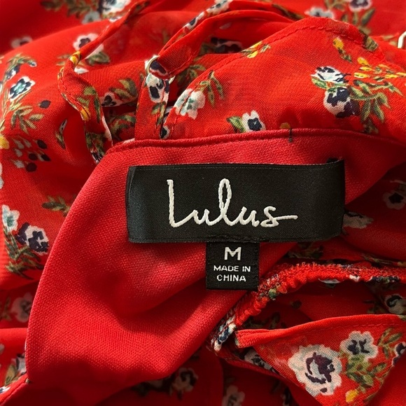 Lulus Spring Dream Red Floral Print Ruffled Skater Dress NWT Sz. Medium - Picture 11 of 14